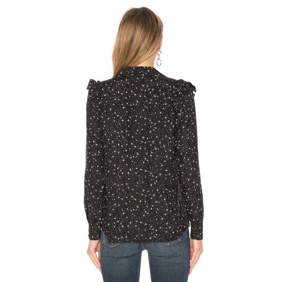 Frame Noir Diamond Sky Star Print 100% Silk Shirt Size S $289 Ruffle Button Down - Picture 2 of 15